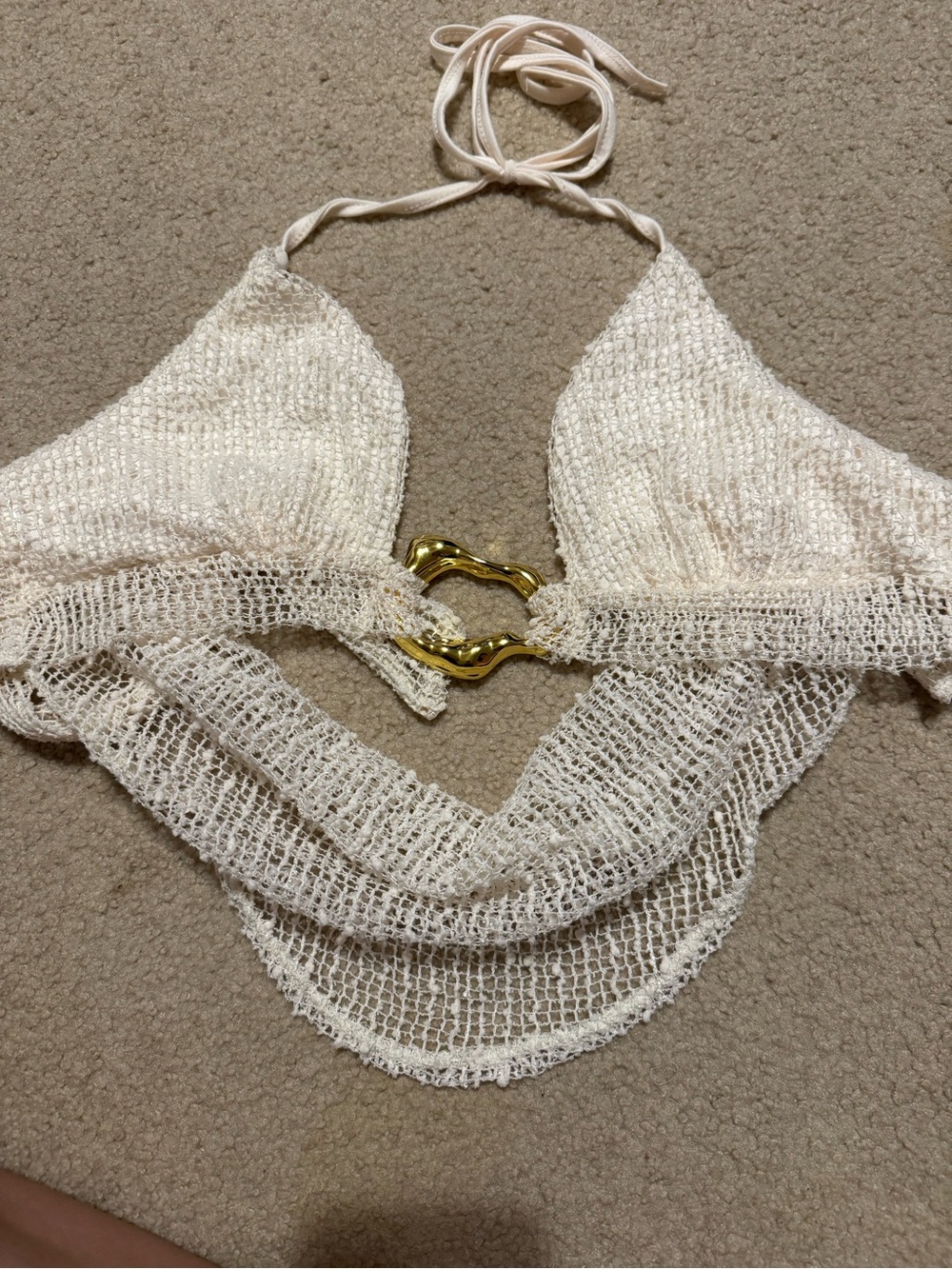 SHEIN Cream Crochet Knit Belt with Gold Chain Accent